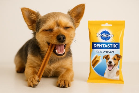 perro comiendo Dentastix razas pequeña